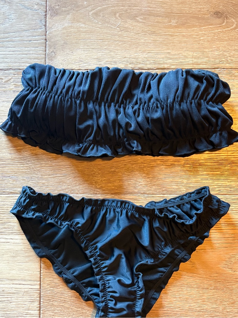 Black Ruffled Bandeau Bikini Set - Women Swim Bikini